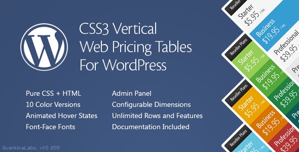 CSS3 Vertical Web Pricing Tables For WordPress - 纯CSS3定价表单插件