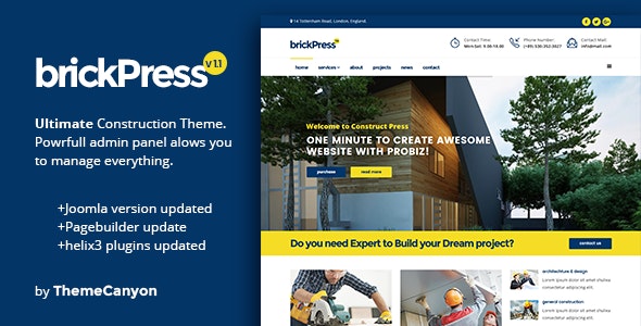 BrickPress - 建筑工程公司商业网站Joomla模板