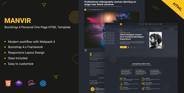 Manvir - Bootstrap 4 个人单页网站HTML模板
