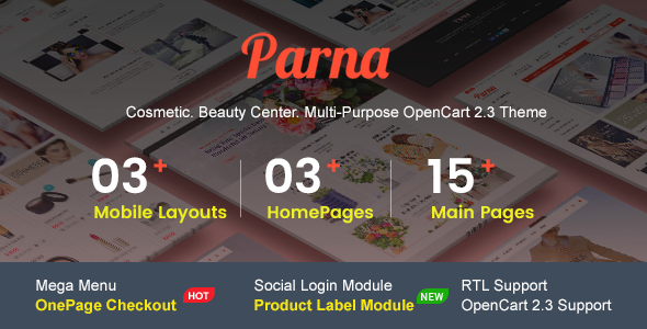 Parna - 美容化妆品时装店OpenCart 2.3主题