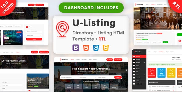 U-Listing Directory - 城市商家目录网站HTML模板