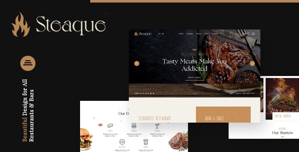 Steaque - 餐厅美食西餐酒吧网站模板WordPress主题