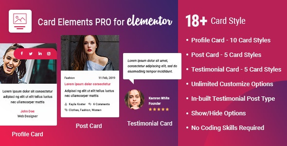 Card Elements Pro for Elementor - 卡片样式团队评价展示插件