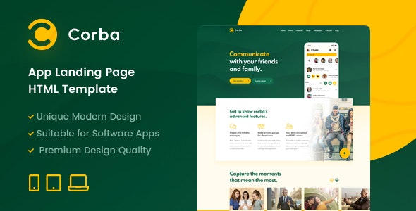 Corba – App 应用程序着陆页网站HTML模板