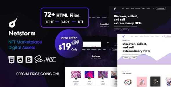 Netstorm - NFT 数字作品销售市场商店HTML模板