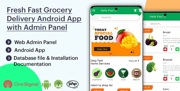 Fresh Fast Grocery Delivery Native Android App with Interactive Admin Panel 带有交互式管理面板应用程序
