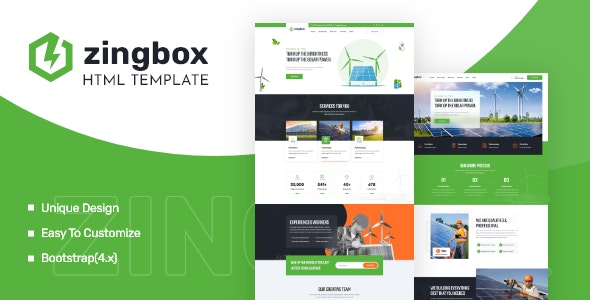 Zingbox – 风能太阳能新能源网站HTML模板