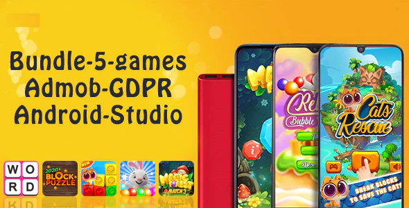 Bundle#1 , 5 Games (Admob + GDPR + Android Studio) 游戏应用程序