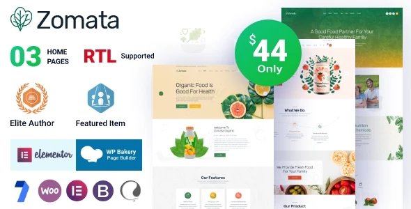 Zomata - 有机绿色健康食品网站WordPress 主题 + RTL