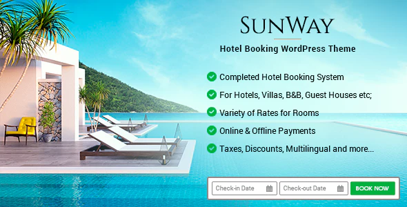  Sunway - hotel home stay reservation website template WordPress theme