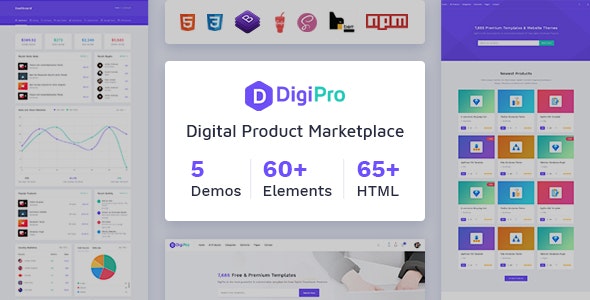 DigiPro - 带仪表板数字市场作品销售 HTML 模板