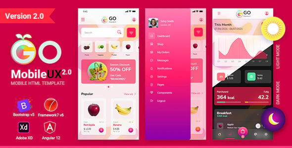 GoMobileUX - 多用途 HTML 模板 - Bootstrap 5 Framework 7 Angular 12 套件