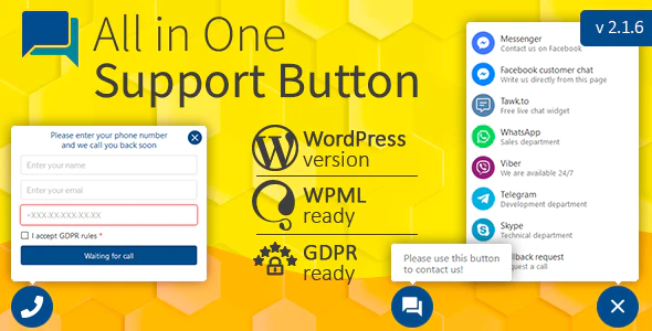 All in One Support Button + Callback Request WhatsApp Messenger Telegram LiveChat