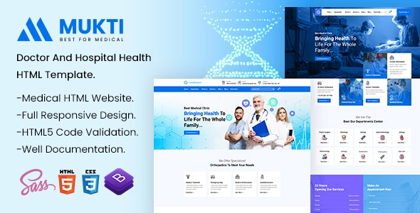  MUKTI - Hospital Health Clinic Doctor Website HTML Template