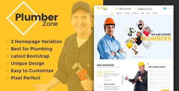 Plumber Zone - 管道维修水电施工网站 HTML 模板