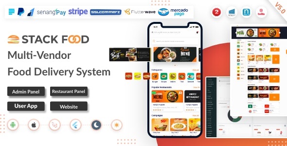 StackFood Multi Restaurant - 带有 Laravel 管理餐厅面板送餐应用程序