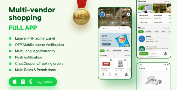 Multi Vendor e-Commerce Solution (Customer and Delivery Apps (Flutter), Admin Panel