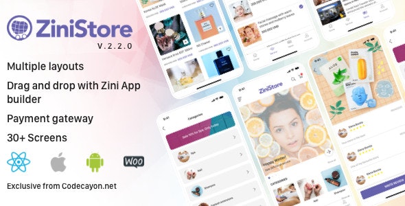 ZiniStore - 适用于 Woocommerce 美容护理用品APP应用程序