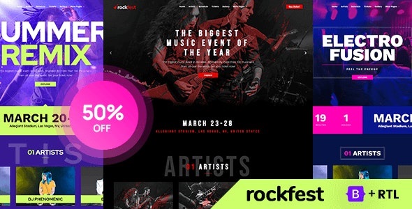 Rockfest - 音乐节活动DJ音乐会夜总会网站模板