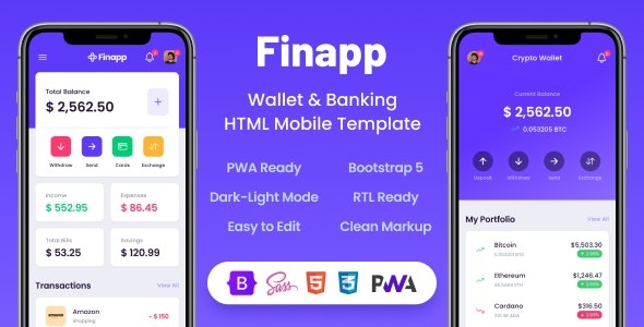 Finapp - 区块链数字货币钱包 HTML 手机模板