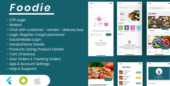 Foodie - Flutter Grocery Food Pharmacy Store 餐饮食品 App 移动应用商店