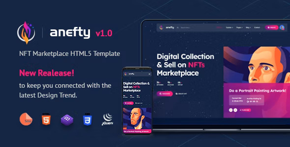 Anefty - NFT 数字作品加密收藏品商店HTML5模板