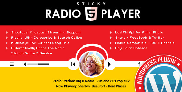 Sticky Radio Player WordPress Plugin - 悬浮HTML5收音机播放器插件