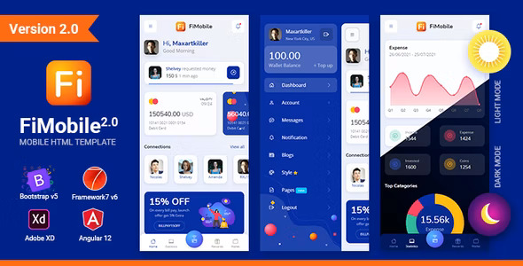 FiMobile Finance HTML Template Bootstrap 5 Framework7 Angular 12 Starter