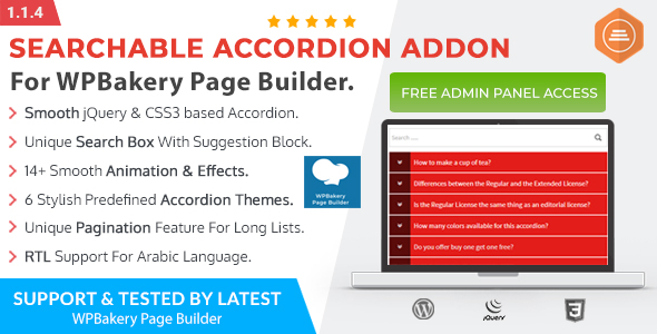 Ultimate Searchable Accordion - WPBakery Page Builder Addon