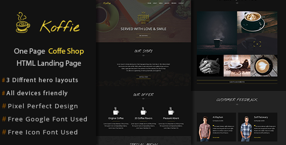 Koffie - 咖啡商店网站HTML着陆页模板