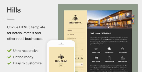 Hills - 独特响应式酒店汽车旅馆HTML5模板