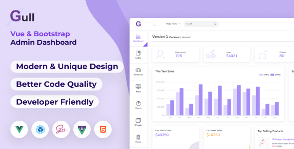 Gull - HTML & Vuejs Admin Dashboard Template