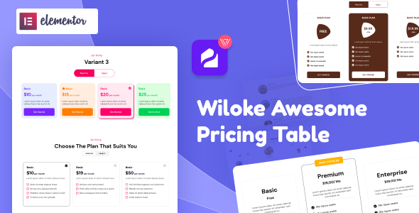 Wiloke Awesome Pricing Table for Elementor - 单价表价格表单插件