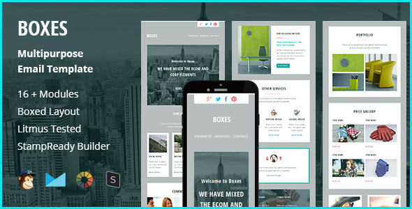 Boxes - Multipurpose Creative Responsive Email Template + Stampready Builder