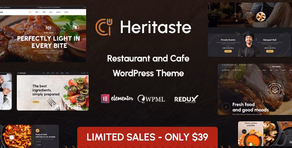 Heritaste - 餐厅美食快餐网站模板WordPress主题