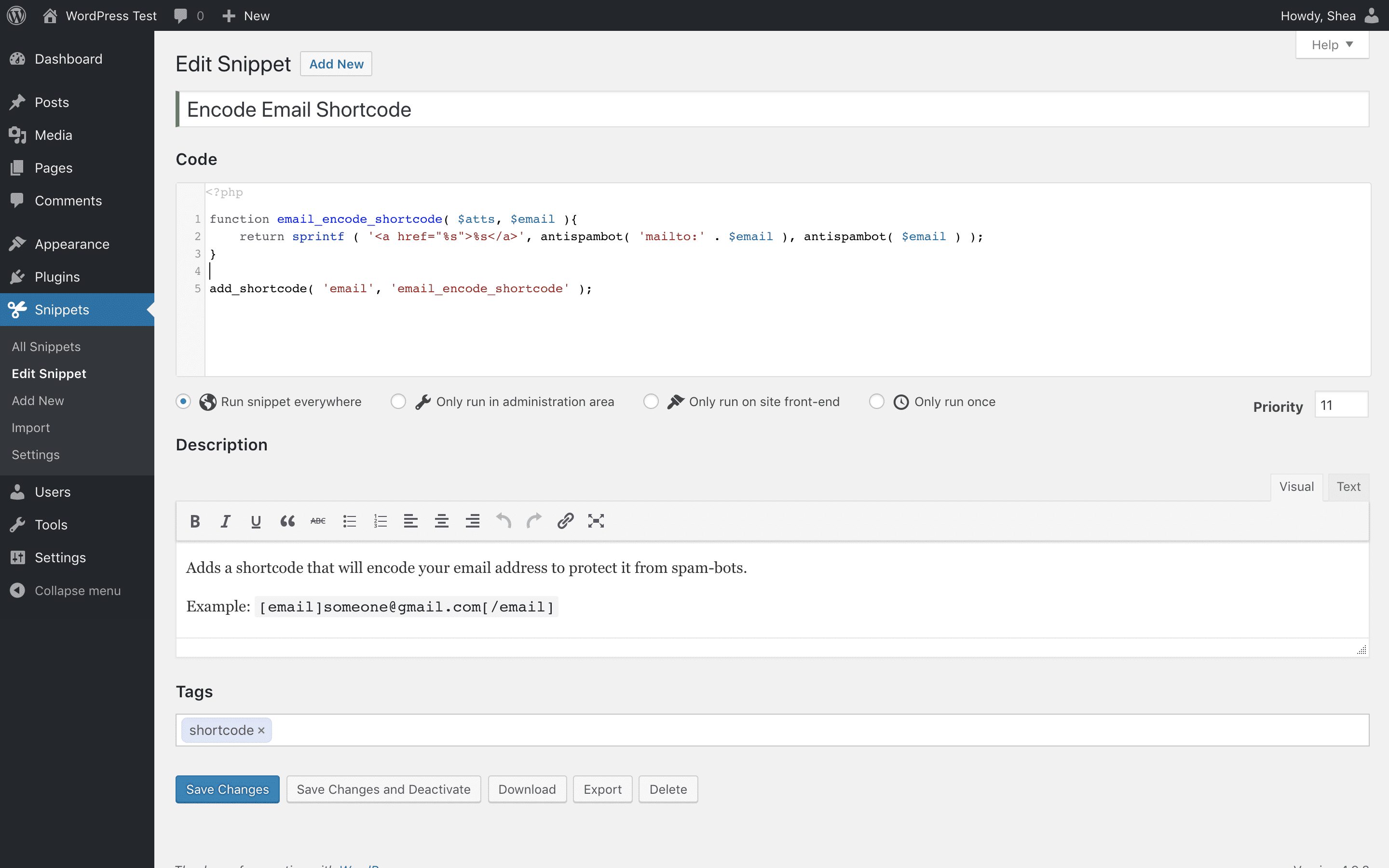 Code Snippets 安全添加函数Functions方法使用插件
