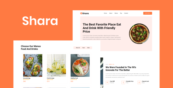 Shara - 食品饮料餐饮美食着陆页HTML模板