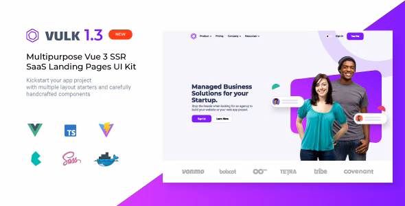 Vulk - 多用途响应式 Vue 3 SSR SaaS 着陆页 UI Kit 套件