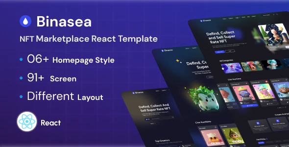 Binasea - NFT 区块链虚拟货币网站 React 模板