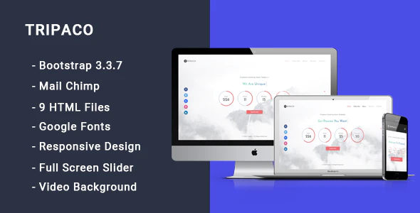 Tripaco - 响应式网站维护倒计时网站HTML5模板
