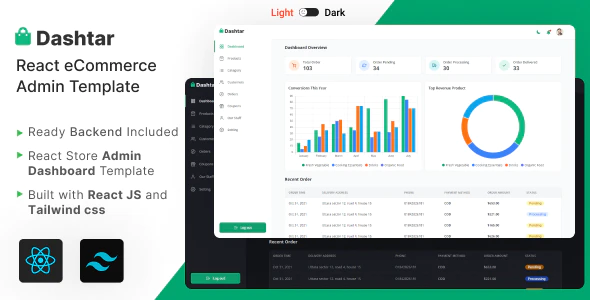  Dashtar - React e-commerce website background management panel