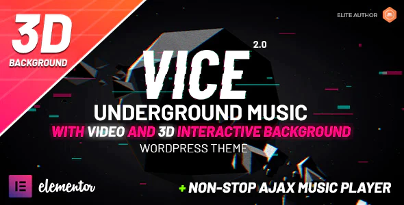  Vice - Elementor Visual editing video music website WordPress template