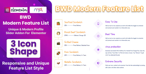 BWD Modern Feature List Addon For Elementor - 创意元素编辑器模块插件